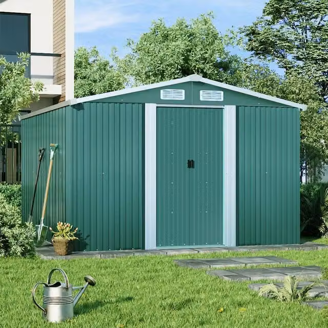 Breeins Large Metal Tool Storage Garden Shed in Dark Green