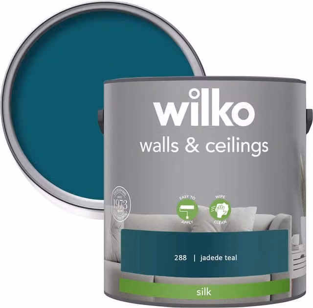 wilko Walls and Ceilings Silk Emulsion Paint in Petrol, 2.5 l