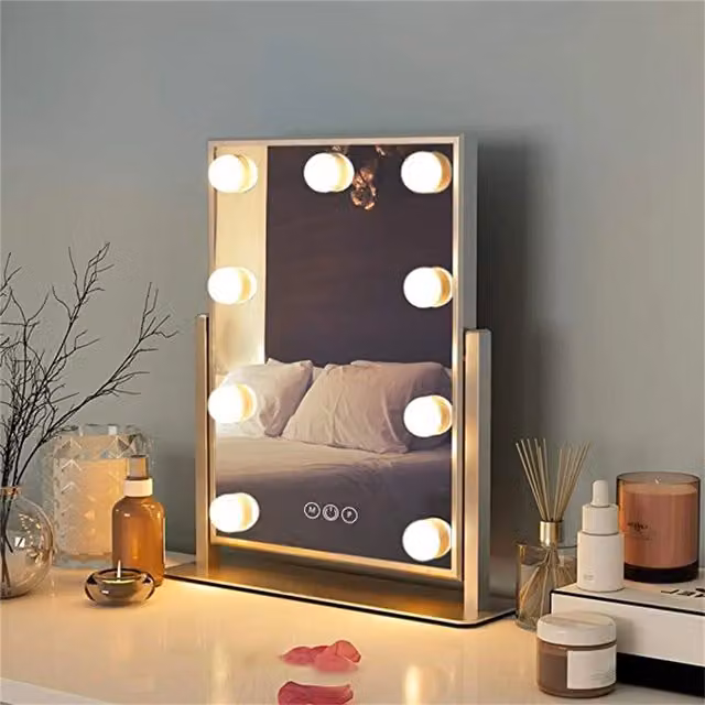 Livingandhome Hollywood Vanity Mirror with 9 LED Bulbs and 3 Colour Lighting Modes in White