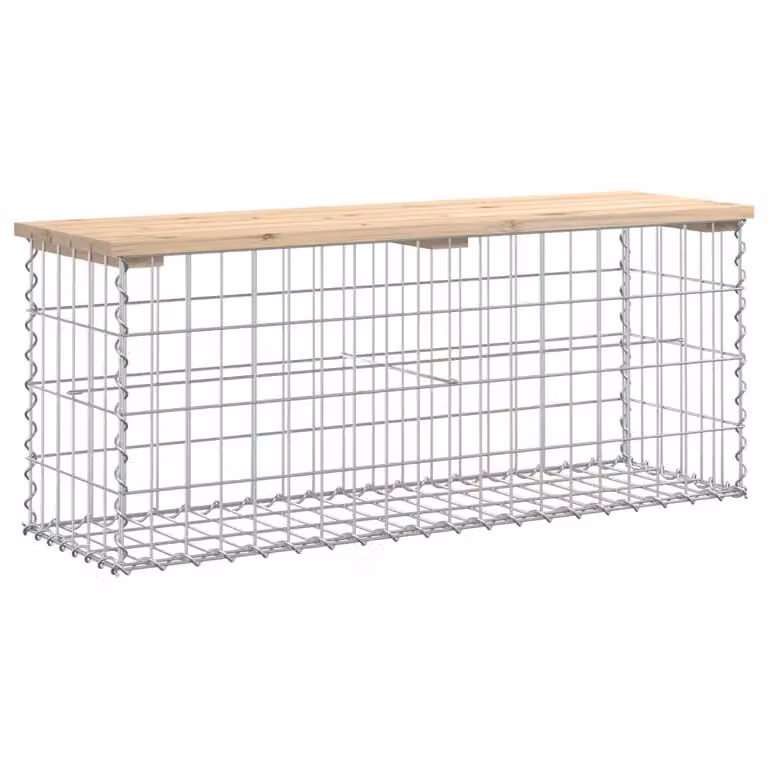 Berkfield Home Gabion Design Garden Bench in Brown Solid Pine Wood and Metal, W: 103 cm, D: 31.5 cm, H: 42 cm