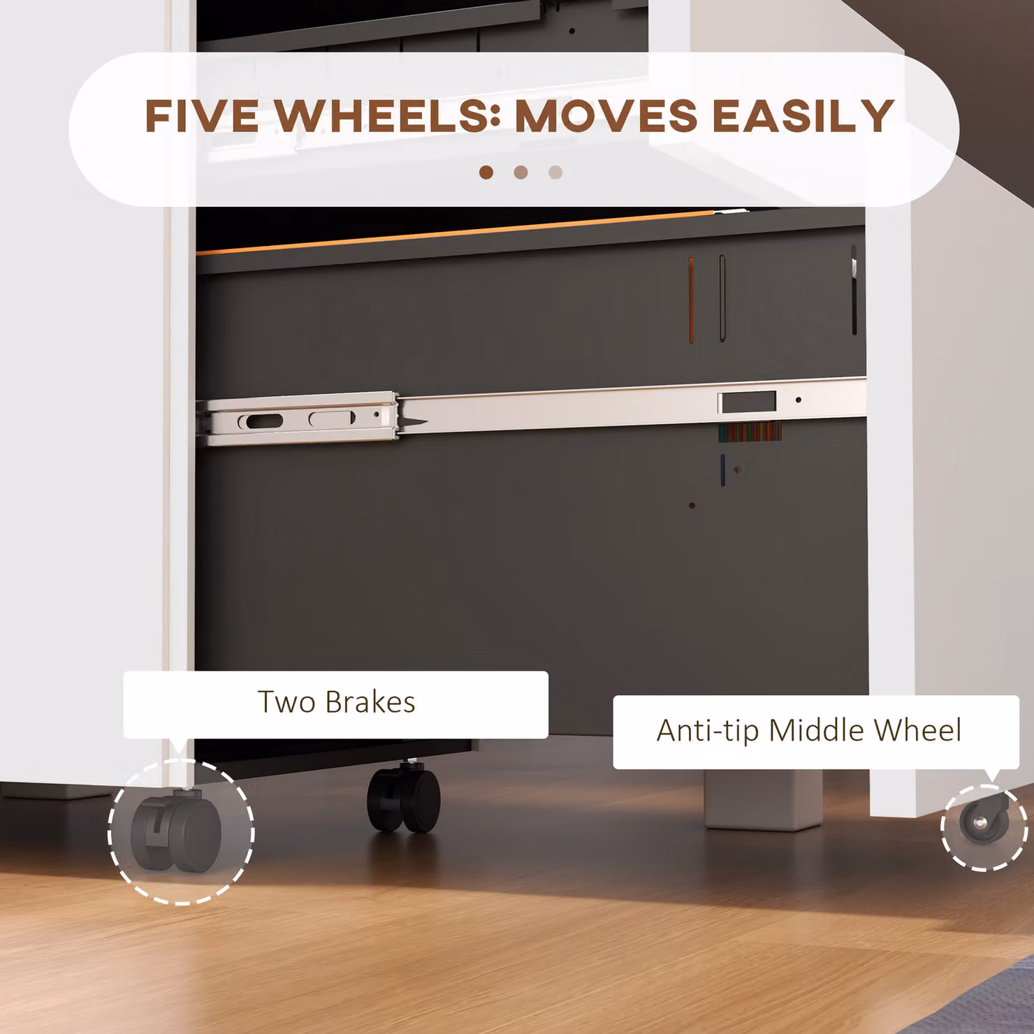 Vinsetto White Metal 3-Drawer Mobile Filing Cabinet with Lock and Pencil Tray – 4