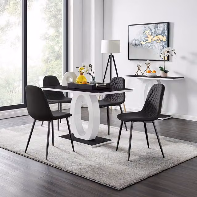 FurnitureboxUK Giovani Black Dining Set with Rectangular Glass Table and Four Corona Black Faux Leather Chairs, W/D/H: 120 x 70 x 70 cm