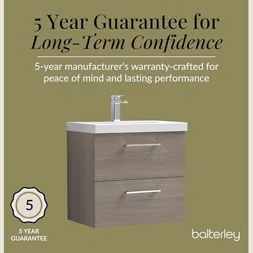 Balterley Wall Hung Bathroom Vanity Unit with Basin and 2 Soft Close Drawers, Woodgrain Grey, W: 61.0 cm, D: 39.0 cm, H: 57.9 cm – 3