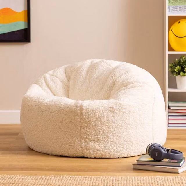 icon Kids Kingston Teddy Berber Fleece Classic Dome Bean Bag in Natural, Medium – 1