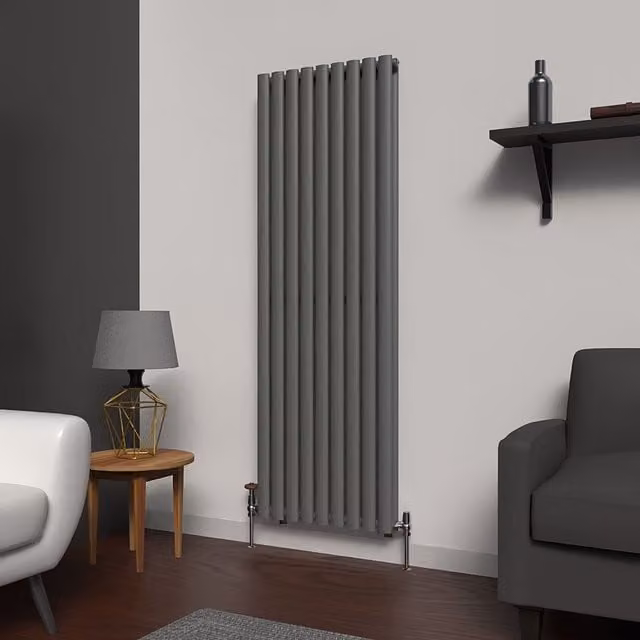 Lux Heat Anthracite Grey Oval Vertical Double Panel Designer Radiator H 160 cm x W 54 cm – 1