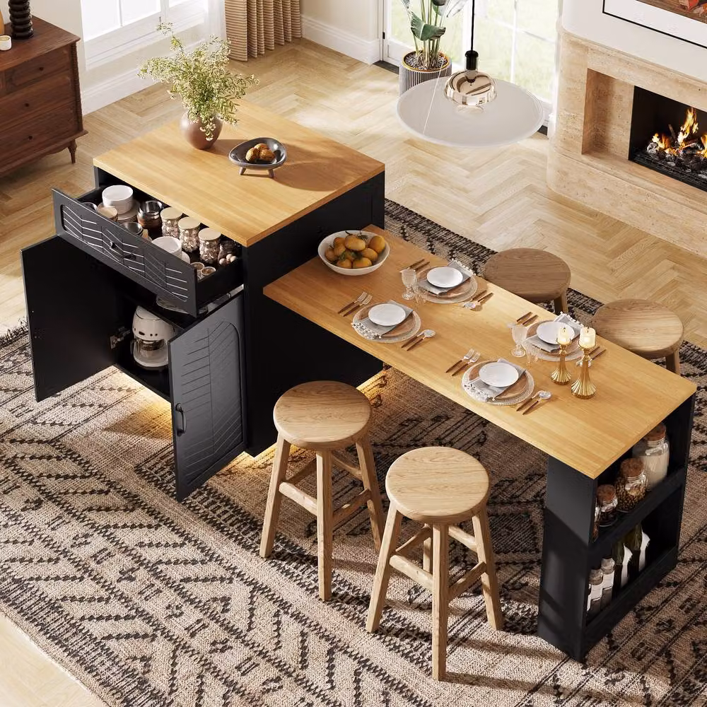 ModernLuxe Kitchen Island Bar Unit with Pull-out Table in Black – 2
