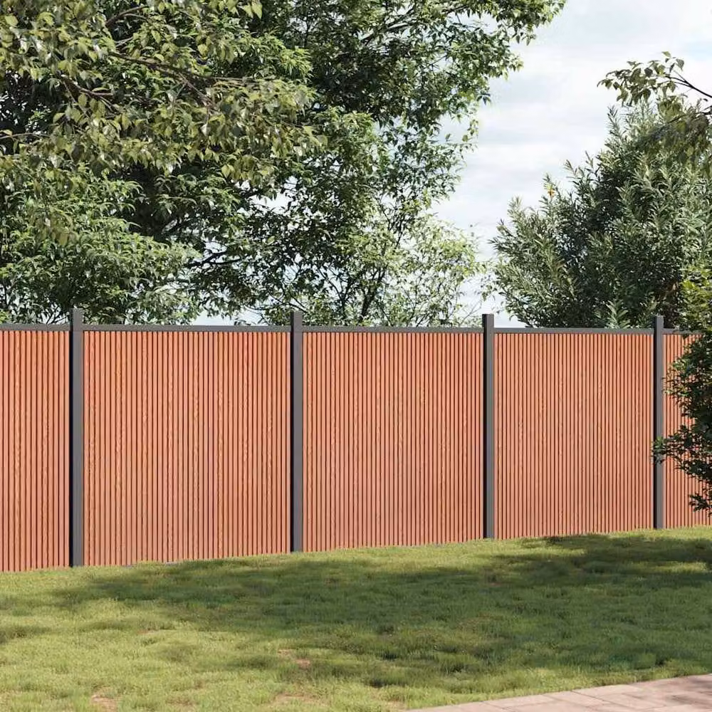 Berkfield Home Brown WPC and Aluminium Opaque Fence Panel, W: 526 cm, H: 186 cm – 2