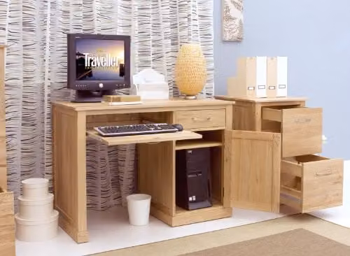 Baumhaus Oak Single Pedestal Computer Desk, Brown, W: 110 cm, D: 55 cm, H: 80 cm – 1
