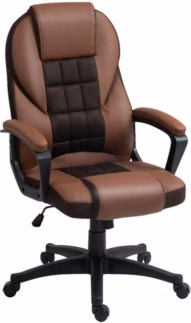 Rolipo Brown Faux Leather Modern Task Chair for Home Office with Armrests and Castors