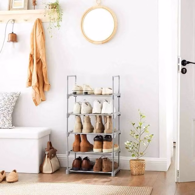The Bazaarist 5 Tier Customizable Matt Grey Metal Shoe Rack