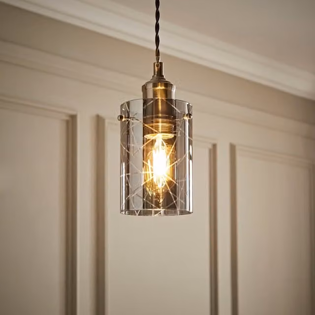 Elsie Smoked Grey Patterned Glass Cylinder Ceiling Light Shade with Bulb