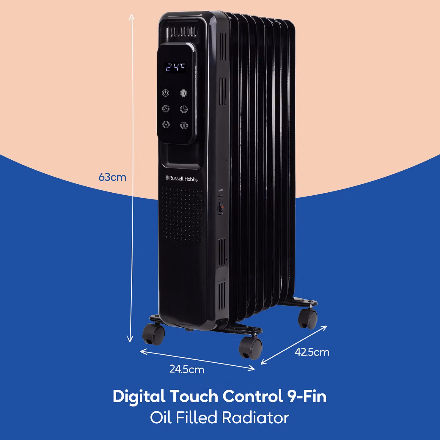 Russell Hobbs 2000W 9 Fin Oil Filled Radiator in Black – 2