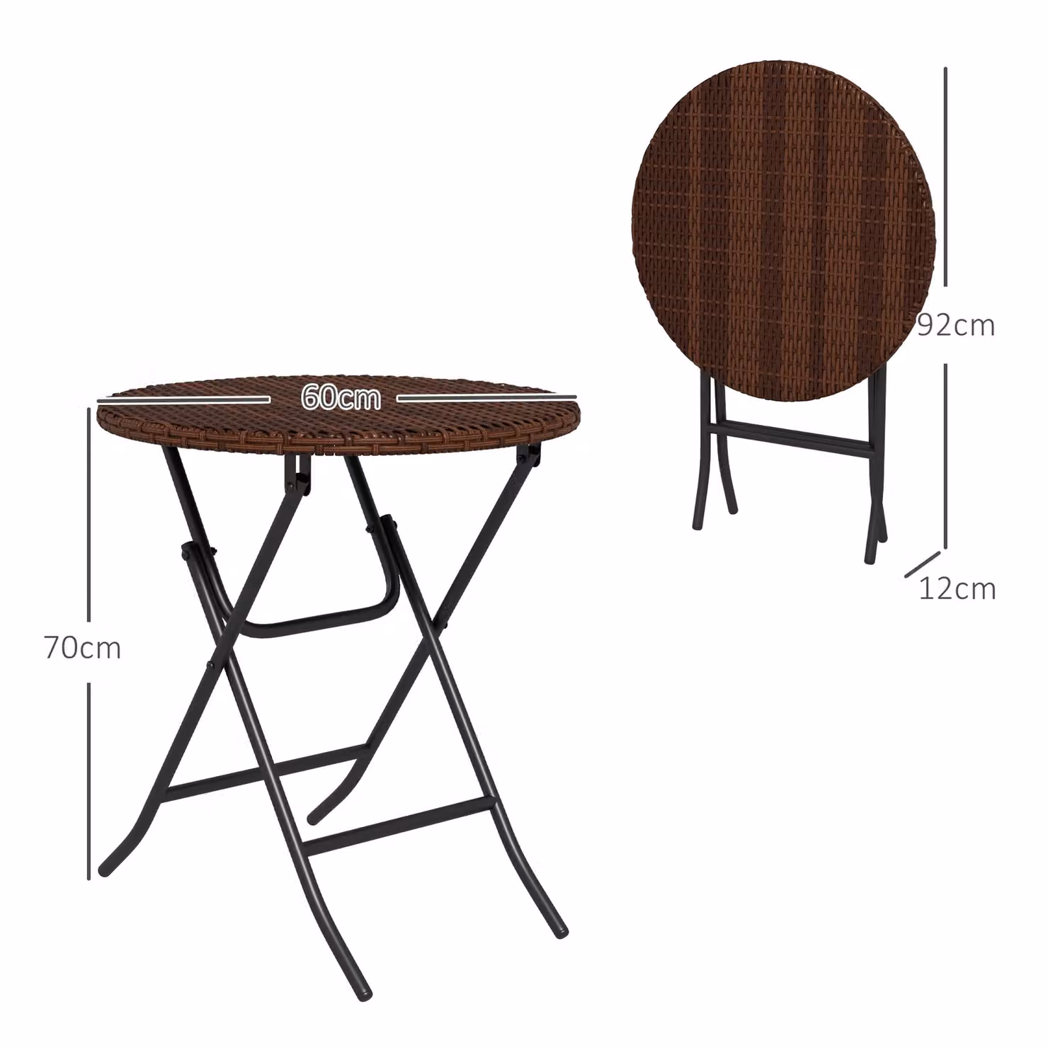 OUTSUNNY Foldable Outdoor Coffee Table with Metal Frame and PE Rattan in Mixed Brown – 3