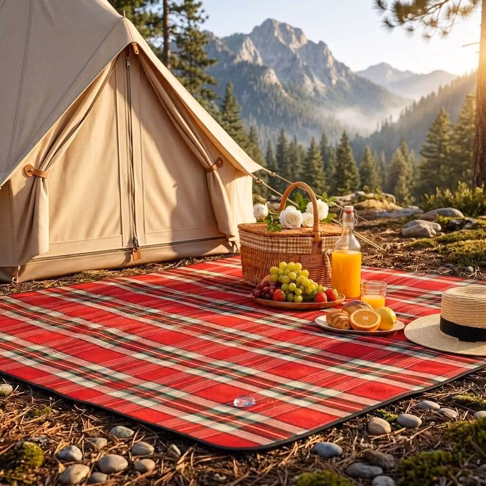 VOGREX Red Waterproof Foldable Outdoor Picnic and Beach Rug, W/D: 130 x 150 cm – 5