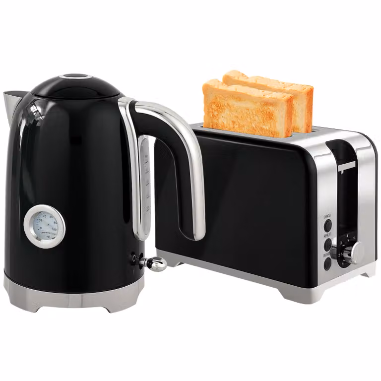 HOMCOM Retro Kettle and 2 Slice Toaster Set in Black and Silver
