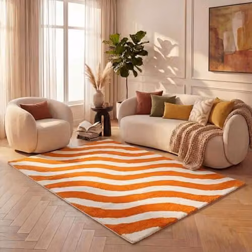 THE RUGS Joli Modern Striped Area Rug in Orange and White, W: 80 cm, L: 150 cm – 2