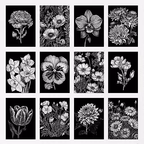 Artery8 50 Piece Black and White Floral Aesthetic Collage Kit Wall Art Prints, W: 15 cm, H: 10 cm – 5