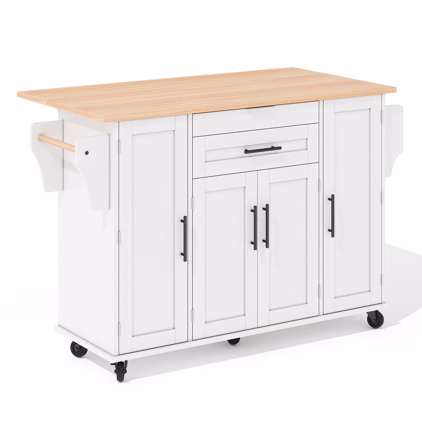 Aosom UK Modern Kitchen Trolley with Fold-Out Worktop and Double-Door Cabinets, White and Natural, W: 70 cm, D: 70 cm, H: 92 cm – 2