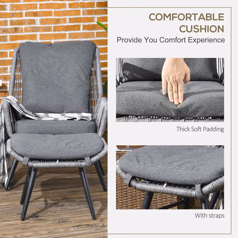 OUTSUNNY Garden Rattan Leisure Chair Set with Adjustable Backrest in Light Grey – 4
