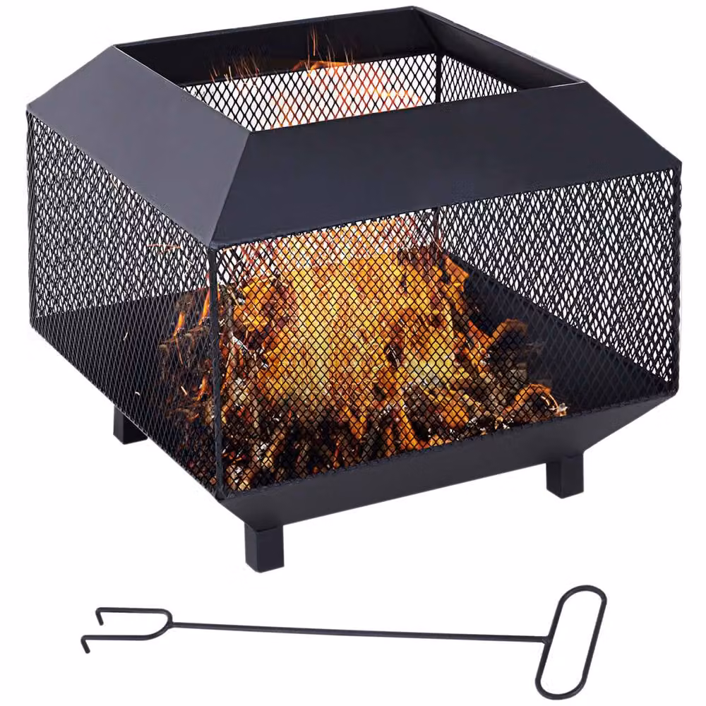 Wyld Haus Dita Black Steel Square Fire Pit with Mesh Lid and Poker, W/D/H: 44 x 44 x 40 cm – 2