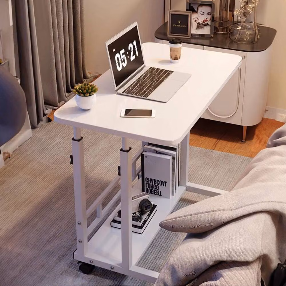 KORVIXA Height Adjustable Rolling Computer Table in White – 4