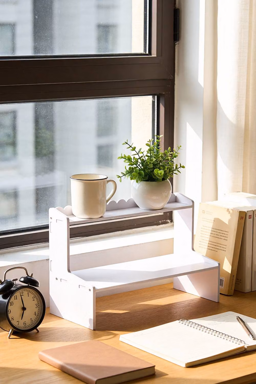 Living and Home 2-Tier WPC Desktop Storage Shelf with Scalloped Edge in White – 7