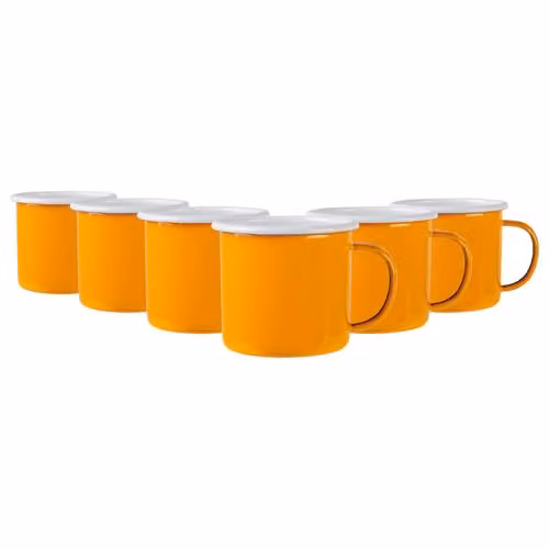 Argon Tableware Enamel Mugs, Set of 6, Yellow, Green and White, 375ml