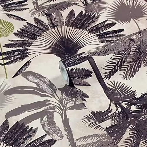 Riva Home Botanical Floral Malaysian Palm Printed Wallpaper, Pink and Grey – 1
