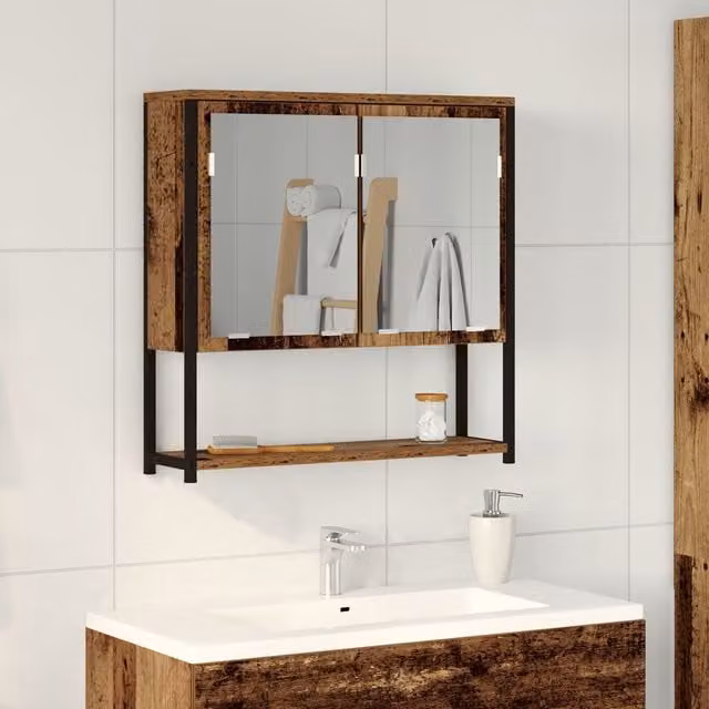 Berkfield Home Bathroom Mirror Cabinet in Old Wood Brown, W/D/H: 60 x 16 x 60 cm