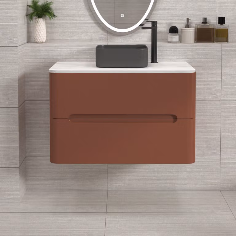 Royal Bathrooms Venice 800mm Terracotta Clay Wall Hung 2 Drawer Vanity Unit with Art Square Basin