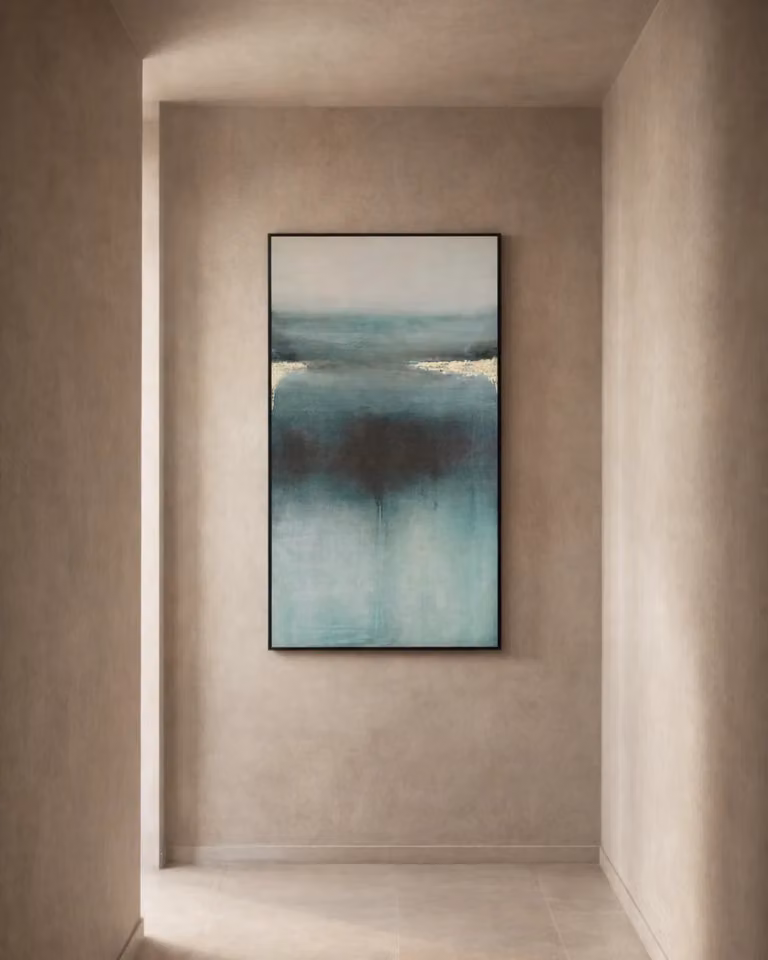 Tommy Franks Desiderato Modern Abstract Canvas Wall Art in Blue, Gold and Black, W: 120 cm, H: 90 cm, D: 3.5 cm