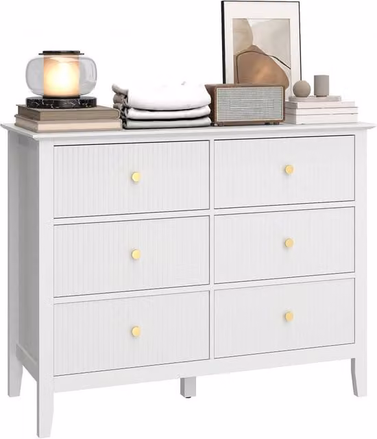 Kelvenix Modern White and Gold 6 Drawer Chest of Drawers – 1