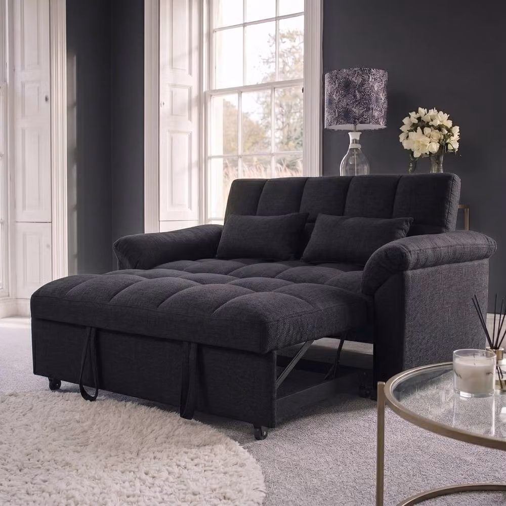 Sofaya Arlo Black Fabric 2 Seater L-Shape Sofa Bed with Pull Out Drawer and Left Facing Chaise – 2