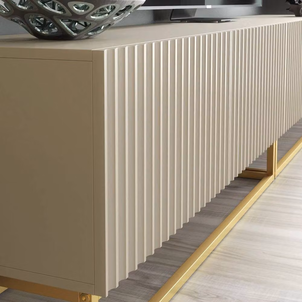 FORGEVIO Modern Media TV Unit and Sideboard Cabinet in Beige and Gold – 3
