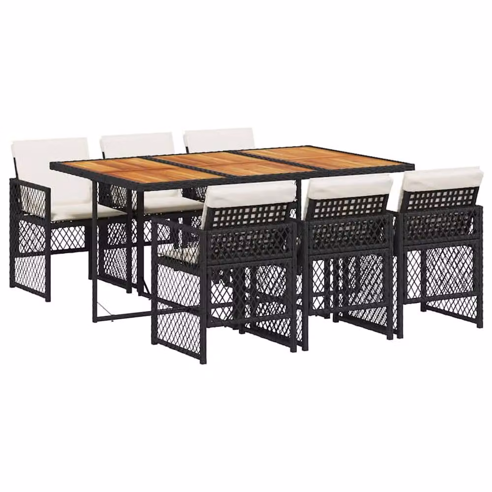 Berkfield Home 7 Piece Black Poly Rattan Garden Dining Set with Cushions – 2