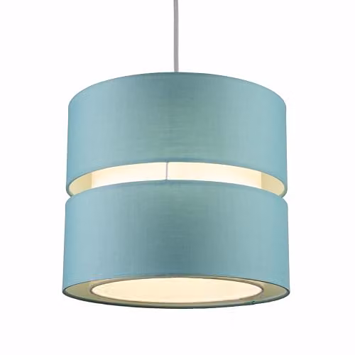 CGC Lighting Gayle Two Tier Fabric Cylinder Ceiling Lamp Shade in Petrol Blue and White, Diameter: 26 cm – 2