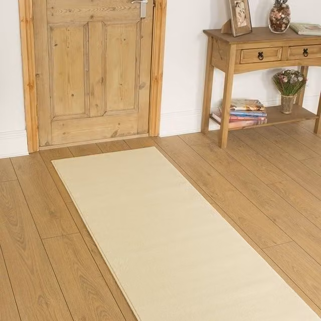 runrug Plain Hallway Carpet Runner Rug in Beige, W/D/H: 120 x 330 x 0.9 cm