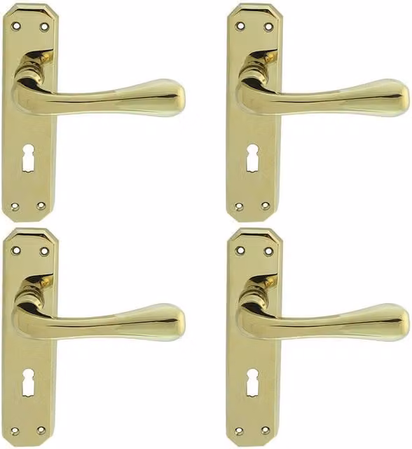 Loops 4 Pairs Heavy Duty Handle with Angular Lock Backplate in Brass and Stainless Steel, 180 x 40 mm