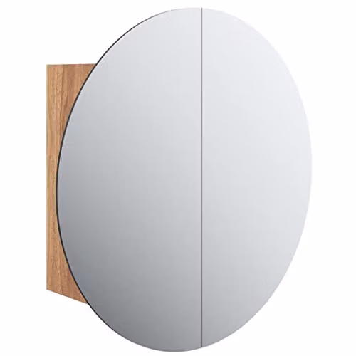 vidaXL Modern Wall-Mounted Oak Bathroom Cabinet with Round LED Mirror, W/D/H: 40 x 40 x 17.5 cm