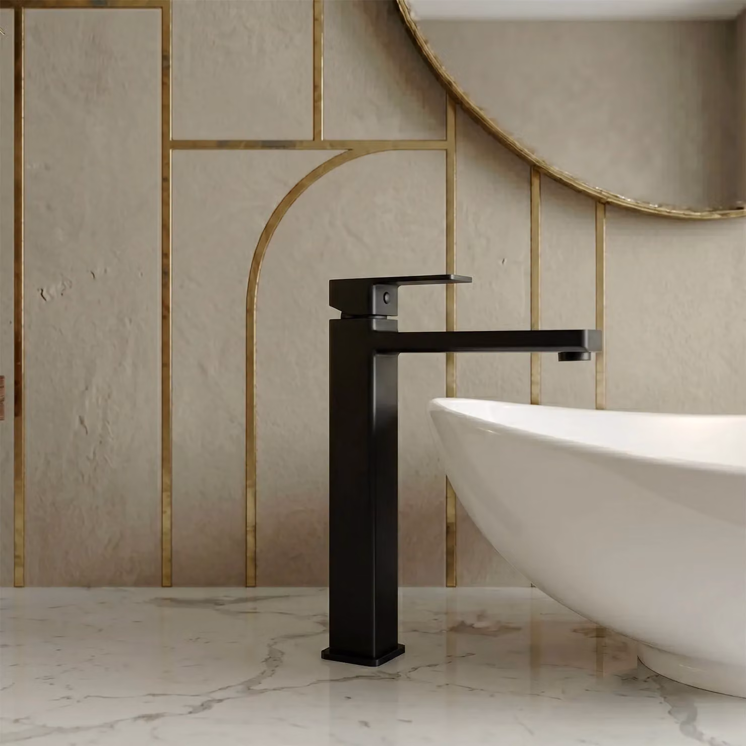 Balterley Square Tall Mono Basin Mixer Tap, High Rise Single Lever Design, Matt Black – 3