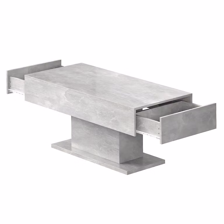 KEEPREAPER Modern Glossy Coffee Table with 2 Storage Drawers and LED Lights in Grey, W/D/H: 110 x 55 x 50 cm