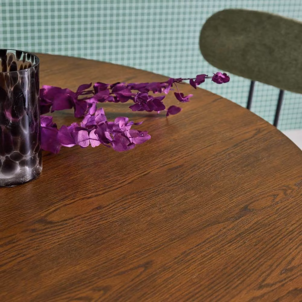 Sweekeek 4-Seater Round Dining Table in Dark Brown with Oak and Rubberwood Veneer, Diameter: 130 cm, Height: 73 cm – 3