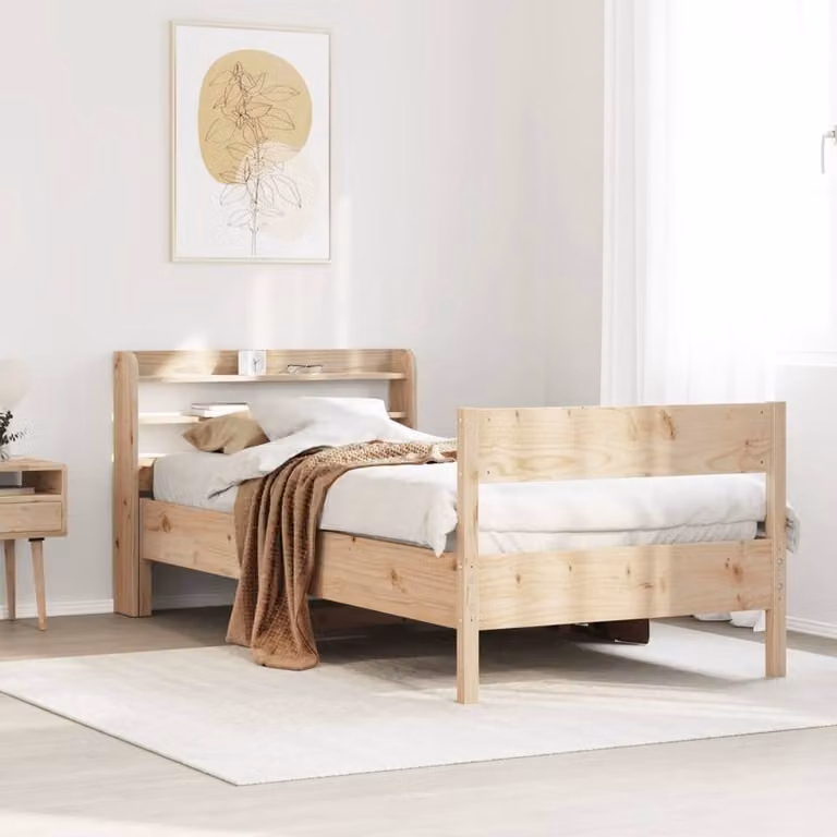 Berkfield Home Small Single Solid Wood Pine Bed Frame in Natural Sand, W: 75 cm, L: 190 cm