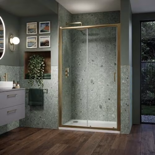 Balterley Ellenhall Rectangular Sliding Glass Shower Door with 8mm Toughened Safety Glass, W/D/H: 139 x 3.1 x 185 cm, Black or Gold – 3