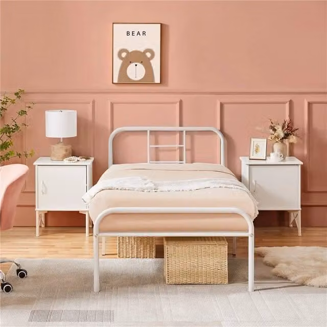 Kelvenix White Single Metal Bed Frame, W/D/H: 90 x 190 cm