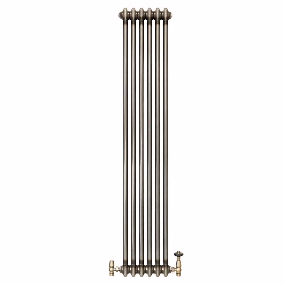 Monstershop Traditional 2 Column Steel Radiator with Thermostat Valves and Wall Brackets in Silver – 2