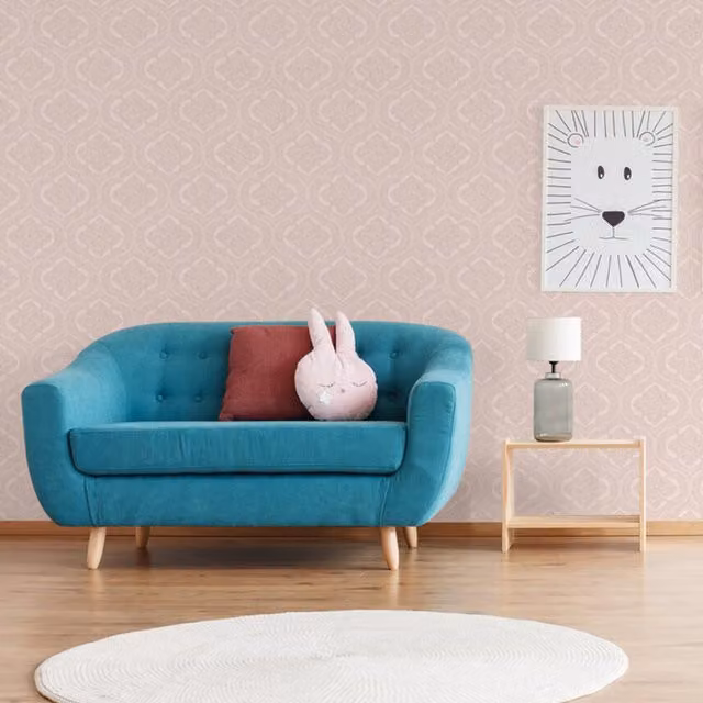 SK Filson Classic Floral Abstract Washable Wallpaper Roll in Gold, Blue and Pink