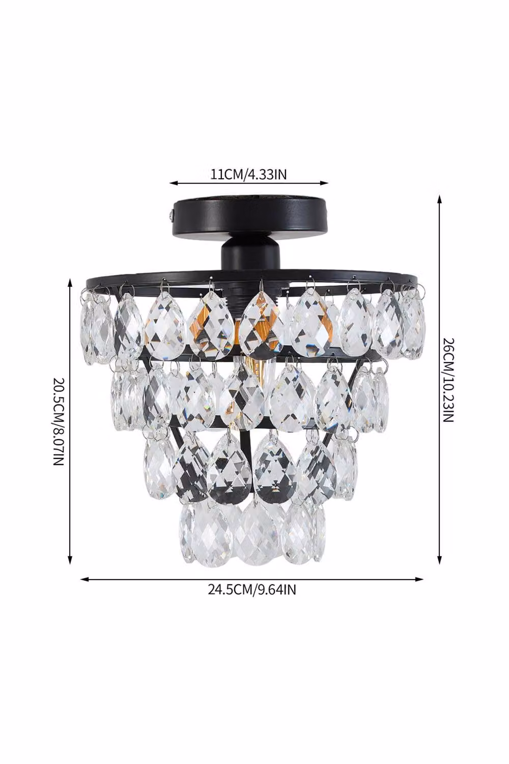 Living and Home Silver Teardrop Crystal Suspended Ceiling Light in Black and Silver – 6