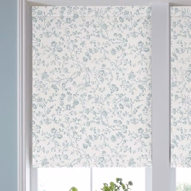 Laura Ashley Aria Made to Measure Blackout Roller Blind in Eucalyptus Blue Floral Polyester