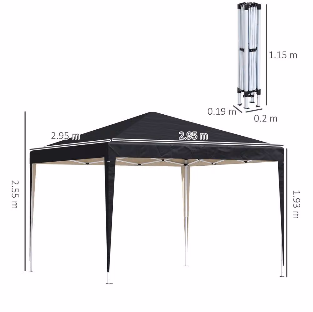 STILVORA Black Hip Roof Garden Gazebo W/D: 295 x 295 cm, H: 255 cm – 2